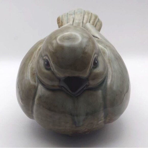 Glazed Ceramic Chubby Resting Bird Decorative Figurine Blue & Brown Home Decor - Picture 4 of 7